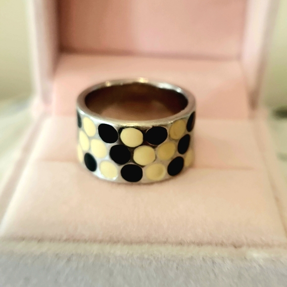 Vintage Italian Sterling & Enamel Polka Dots Chunky Ring - Picture 4 of 6